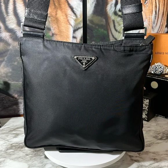 PRADA Nylon Tessuto Leather Trim Cross Body Bag Black - Picture 1 of 16